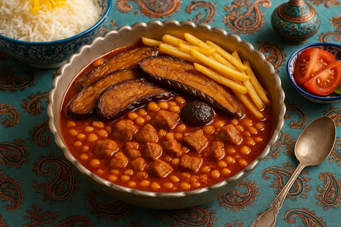 salar shirafkan persian stew gheymeh bademjoon chefsalar